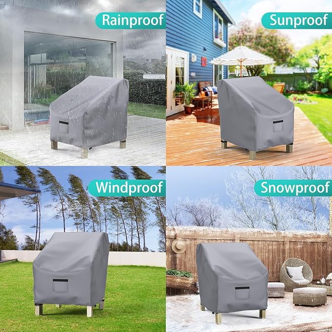 Patio Chair Covers for Outdoor Furniture Waterproof 2 Pack, Lawn Chair Covers 600D Heavy Duty Oxford Cloth, Large Covers for Lounge Lawn Deep Seat 29" W x 30" D x 36" H-Gray
