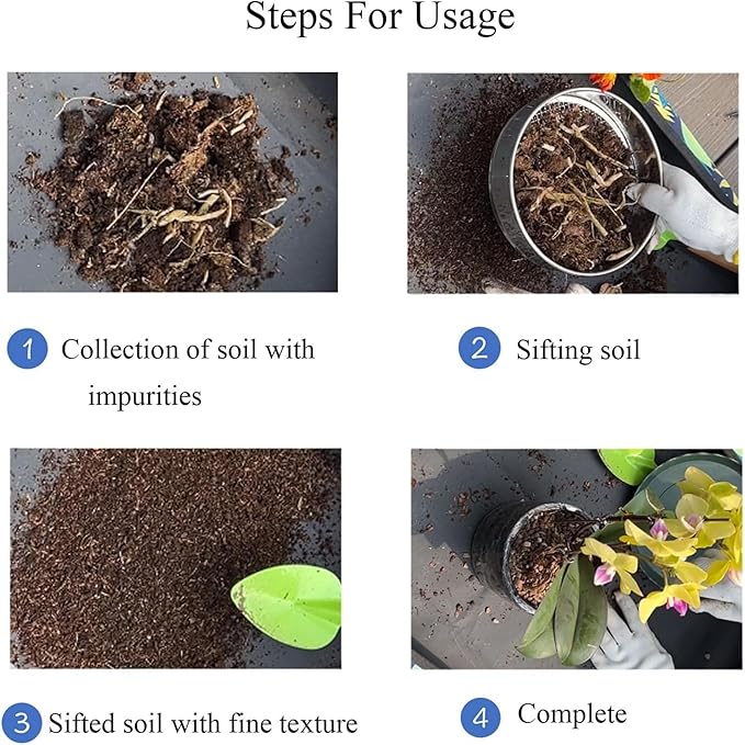 3PCS Soil Sifter Set with 0.04”,0.1”,0.2” Mesh, for Sifting Soil, Sand, Rock and Compost