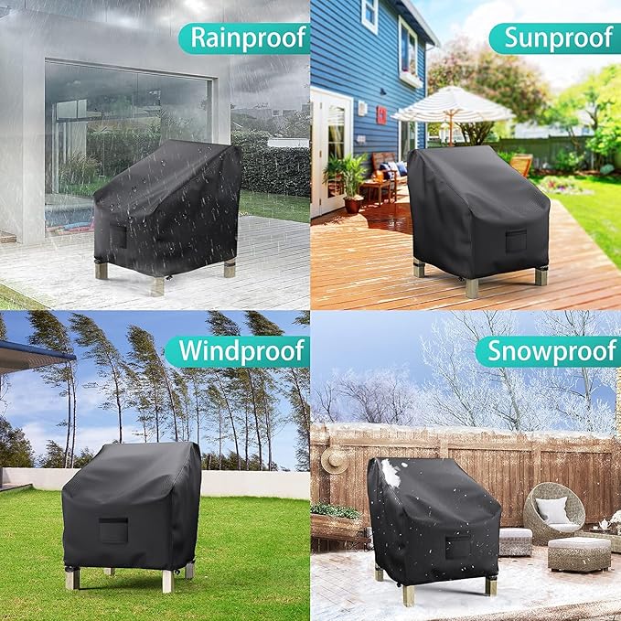 Patio Chair Covers for Outdoor Furniture Waterproof 2 Pack, Lawn Chair Covers 600D Heavy Duty Oxford Cloth, Large Covers for Lounge Lawn Deep Seat Black 36" W×34" D×32" H