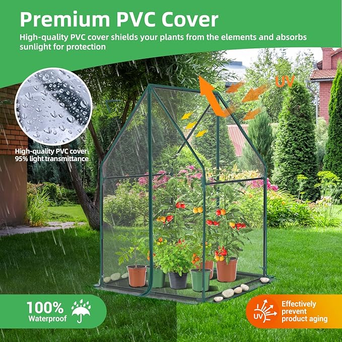 Mini Greenhouse for Indoor Outdoor: Ohuhu Portable Green House with Waterproof Pad for Small Plants Nursery Germination, 36"x36"x58.5" Heavy-Duty PVC Cover Tent Humidity Dome Seedling Accessory