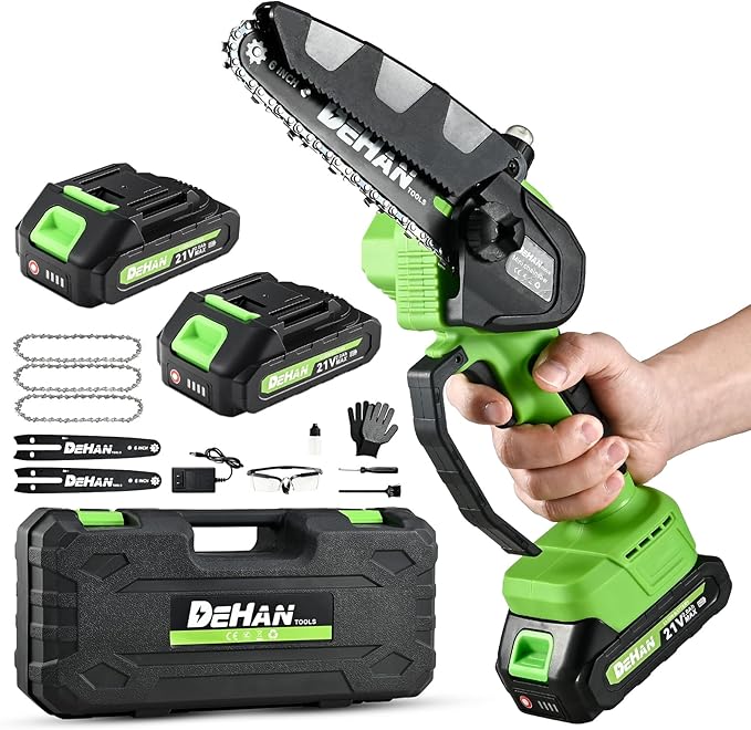 6 Inch Mini Cordless Chainsaw Brushless Electric Chain Saw with 2 2.0Ah Batteries and 3 Chains Lightweight Handheld Tree Trimmer for Wood Cutting Gifts for Men Dad and Husband