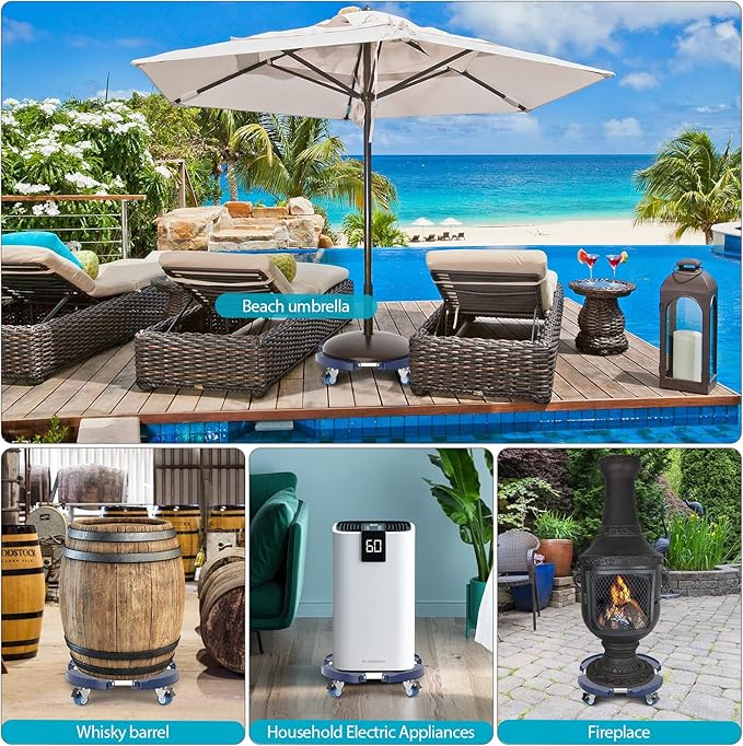 VANCASTLE Plant Caddy with Lockable Wheels Heavy Duty 450lbs Capacity, 15-22 Inch Adjustable Plant Stand with Wheels Rolling base, Plant Dolly for Flower Pot Mover Indoor Outdoor, Blue, 2 Pack