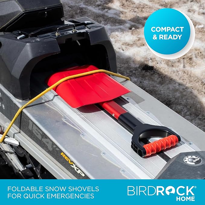 34” Folding Emergency Snow Shovel – Rugged Compact Tool for Car, Snowmobiles, or ATV – Compact Winter Survival Gear - Skiing Camping Mud Avalanche - Collapsible Multifunctional - Red