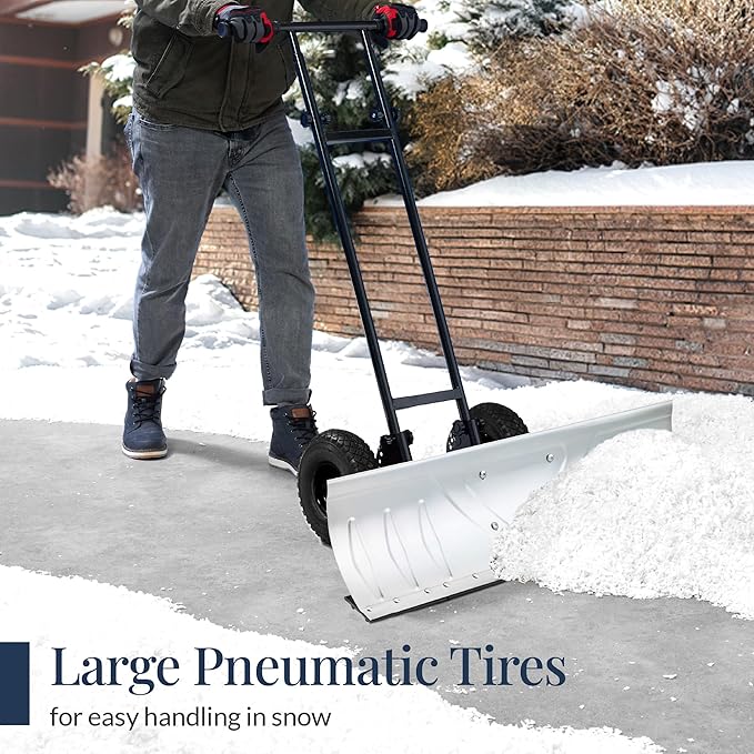 Best Choice Products 36in Galvanized Blade Heavy-Duty 2-Wheel Snow Pusher Hand Plow for Snow Removal w/Wheels, Adjustable Handle, Blade Angle - Silver