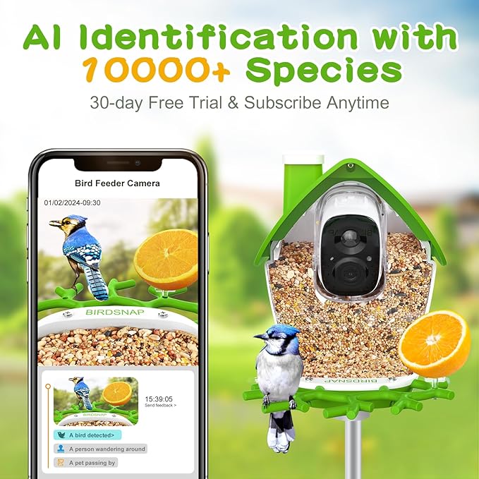 birdsnap® MON - Bird Feeder with Camera, 2K Detachable Video Bird Feeder Live with 32GB Card Fruit Fork, AI Identify Feather Species, Auto Record in Backyard, Ideal Gift for Birds Lover