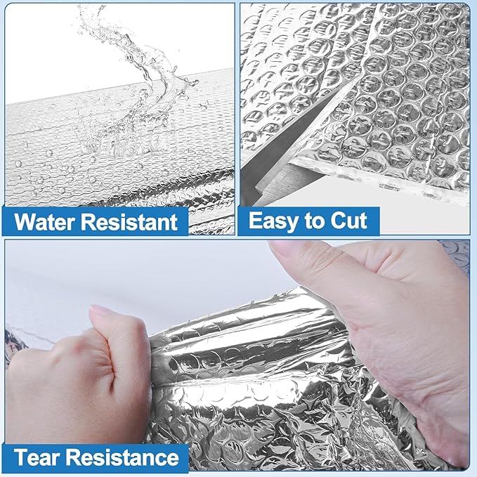 Garage Door Insulation Kit 8P Double Bubble Window Heat Insulation Panels, 6MM 24" x 60" Reflective Aluminum Foil Summer/Winter Barrier Insulation Sheets with 120 Adhesive Tapes for Garage Attic Wall