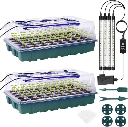 Sondiko Seed Starter Tray with Grow Light, Intelligent Display Digital Controller, 80 Cells Seed Starter Kit with Humidity Dome, Adjustable Brightness Indoor Plants Germination Kit(2 Pack)