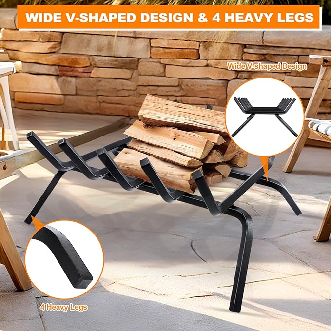 Fireplace Grate,Fireplace Log Holder,18 inch Heavy Duty Solid Cast Iron FIrewood Log Burning Rack for Inside The Fireplace Accessories Outood Fire Pit Kindling Fireplace Tools