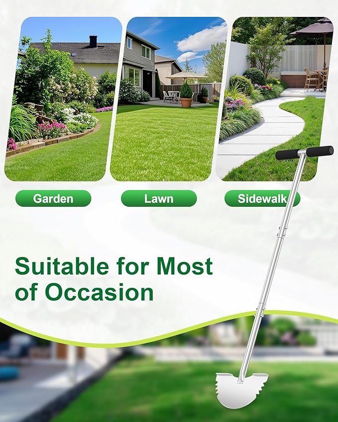 Serrated Edger Lawn Tool - Half Moon Shovel with Softer T-Handle, Lawn Edger for Yard, Garden, Landscaping, Sidewalk, Cable Burial - Ergonomic Design, Rust-Proof, 38 in