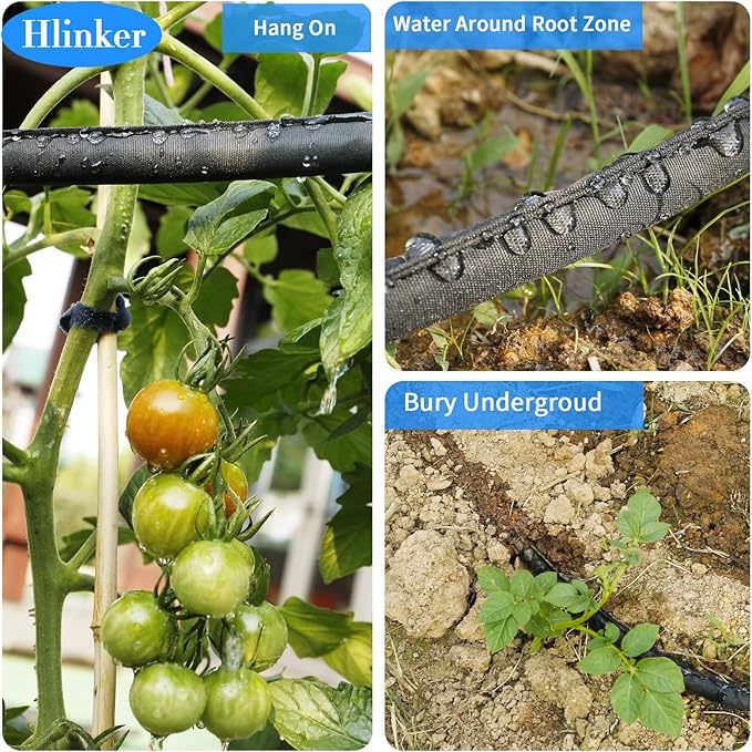 Flat Soaker Hose 25 FT for Garden Beds, 25Ft 1/2" Linkable Consistent Drip Irrigation Hose Save 80% Water, Leakproof Heavy Duty Double Layer Sprinkler Hose