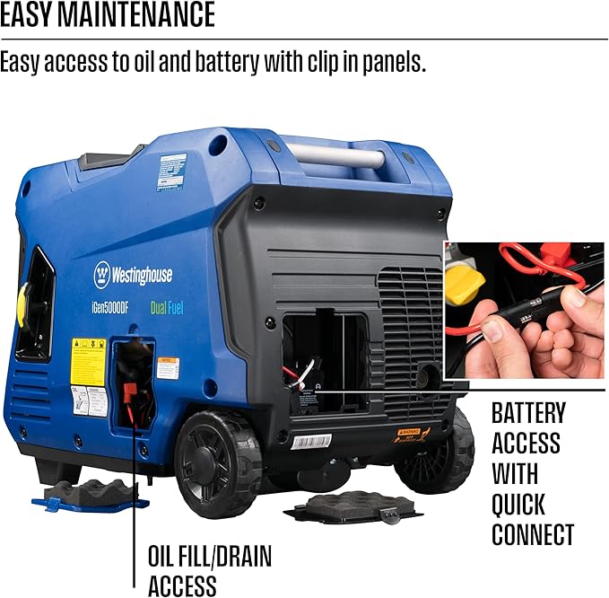 Westinghouse 5000 Peak Watt Super Quiet Dual Fuel Portable Inverter Generator, Remote Electric Start, Gas & Propane Powered, RV Ready 30A Outlet, Parallel Capable, Blue/Black