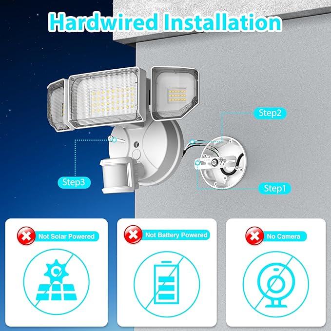 85W LED Security Lights Motion Sensor Light Outdoor, 8500LM Dusk to Dawn, IP65 Waterproof, 6500K, 3 Head Motion Detected Flood Light, Floodlight for Outside, Garage, Yard, Porch (White)