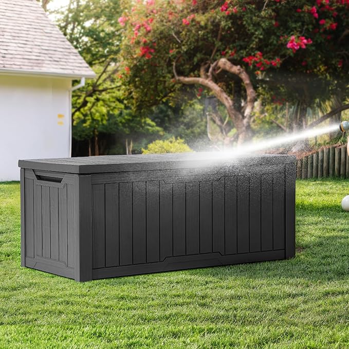 YITAHOME 120 Gallon Resin Deck Box, Weather Resistant Outdoor Storage Box for Patio Cushions, Garden Tools, Pool Supplies, Lockable, Easy Assembly, Extra Seat or Table (Dark Gray)