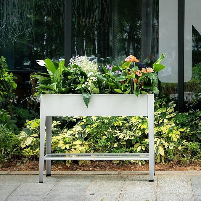 Metal Raised Garden Bed,Raised Planter Box with Legs,Herbs and Vegetables Planter Suitable for Outdoor Patio Deck and Porch (Gray)