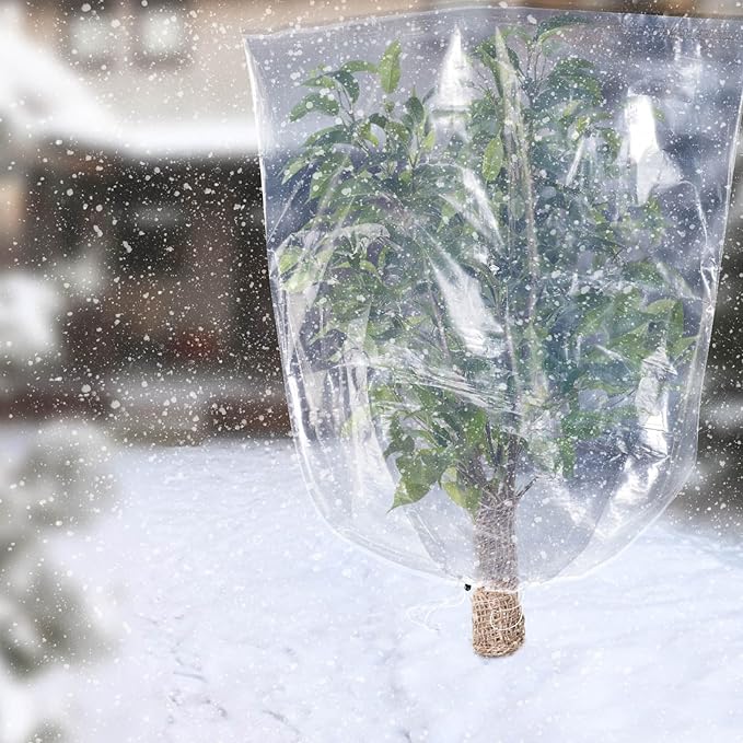 2 Pcs Large Winter Plant Cover Freeze Protection - 47" x 71" Plastic Plant Frost Bags with Drawstring, Transparent Waterproof Plant Shelter Coverings for Outdoors Garden Plants Shrubs Fruit Trees