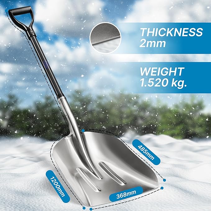CKG Aluminum Metal Snow Shovel with Ultra Light Carbon Handle Snow Shovel for Driveway 14.5 -Inch Wide Aluminum Ergonomic Snow Shovel Winter Hand Tool for Snow Remover