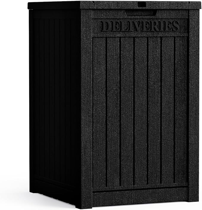 55 Gallon Lockable Resin Deck Box, Waterproof & UV-Resistant Outdoor Storage Box for Cushion Storage and Delivery Box, Black