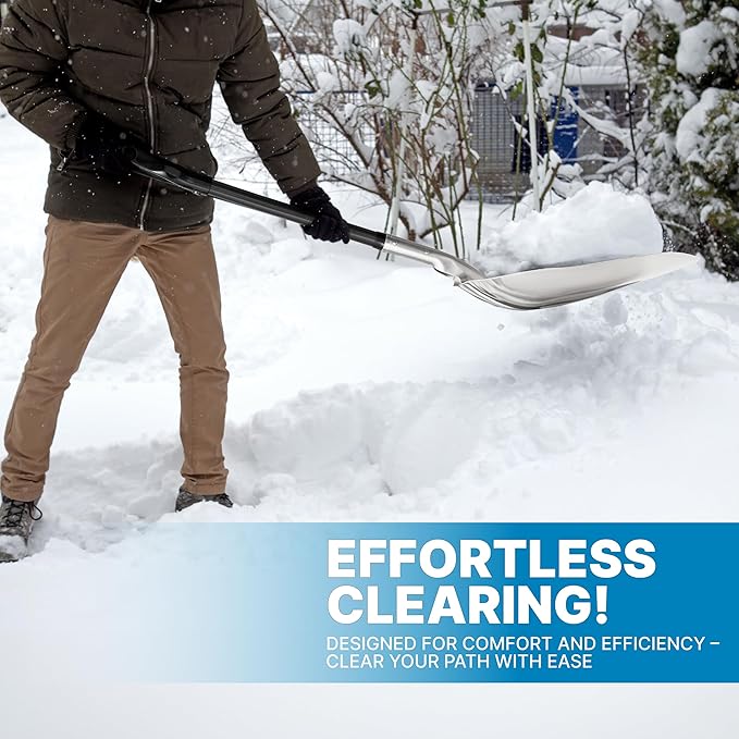 CKG Aluminum Metal Snow Shovel with Ultra Light Carbon Handle Snow Shovel for Driveway 14.5 -Inch Wide Aluminum Ergonomic Snow Shovel Winter Hand Tool for Snow Remover