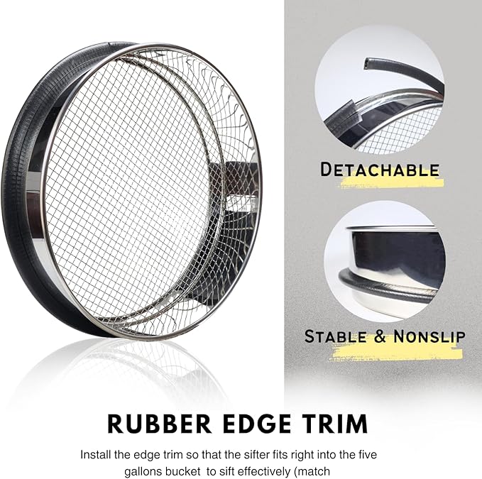 Upgraded Thickened Soil Sifter, 1/4'' Stainsteel Steel Rock Dirt Sifter for 5 Gallon Bucket, Soil Sifter Sieve for Gardening