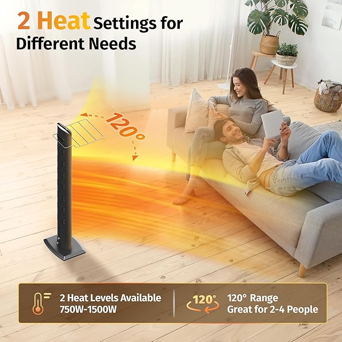 EAST OAK 24H Timer & 2 Heat Levels, 41in Patio Infrared Heater, IP55 Waterproof 1500W Garage Heater with Tip-over & Overheating Protection for Backyard, Garage, Porch, Balcony