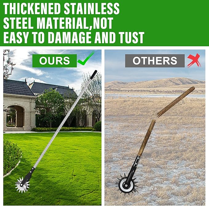 Wheel Rotary Edger, Manual Lawn Edger, Stainless Steel Handle,Adjustable Handlebar Length, 58.3-Inch, Rotary Edger Lawn Tool for Sidewalks, Garden, Driveways, Flower Bed, Trimming Grass, black