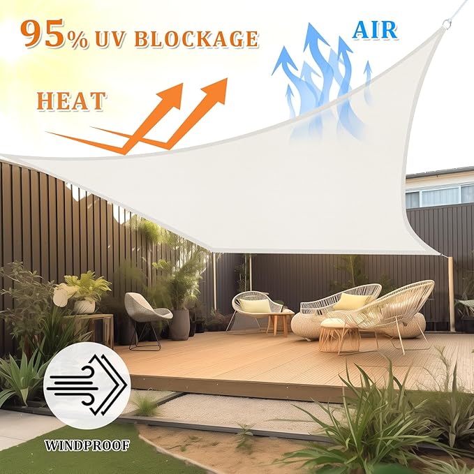 Shade&Beyond Sun Shade Sail Breathable UV Block Outdoor Covering Cloth for Backyard, Pool, 15'X24', Cream (Customized Available)