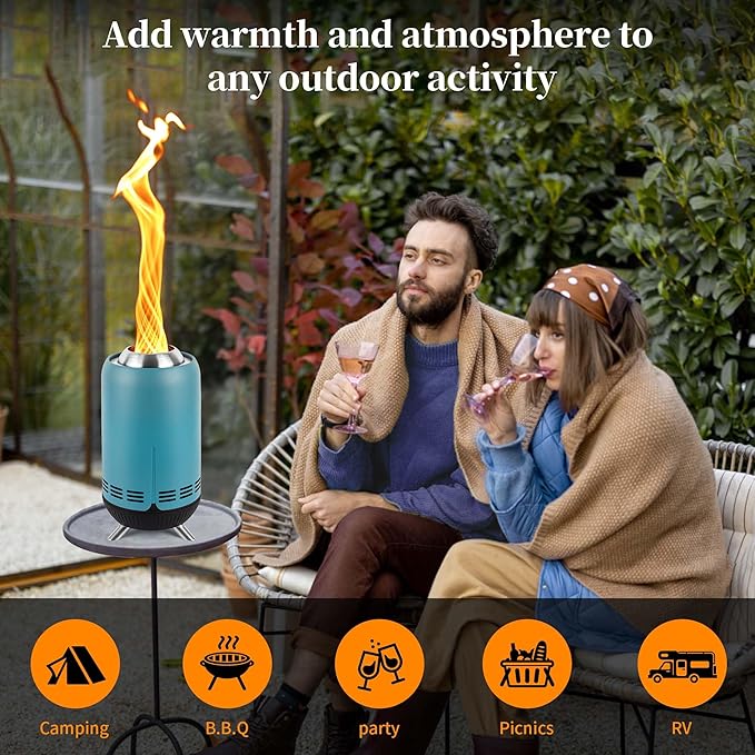 XL Tabletop Fire Pit | 12" Outdoor Blue Fire Pit | Stainless Steel Secondary Combustion Camping Stove Low Smoke Fueled by Pellets with Travel Bag for Camping Patio Bonfire,30.6x16.3cm