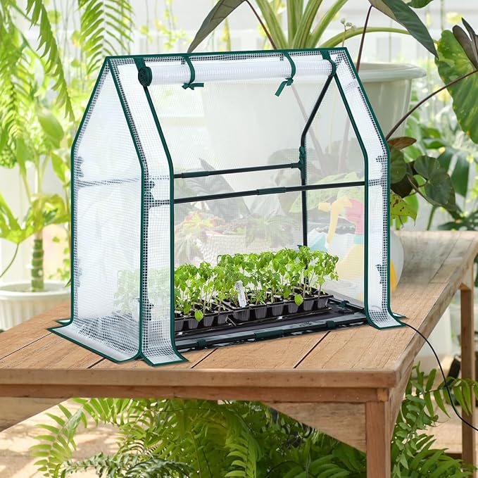 Mini Greenhouse for Indoor Outdoor: Ohuhu Tabletop Portable Green House with Waterproof Pad for Small Plants Nursery Germination, 36"x18"x33" Heavy-Duty PE Cover White
