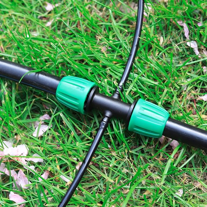Barbed Tee Connector,1/2" to 1/4" Drip Irrigation Fittings 1/2" to 1/4" Drip Line Reducer Tee Connectors,3/4/6-Way Splitter Connectors with End Plug for Garden Irrigation System