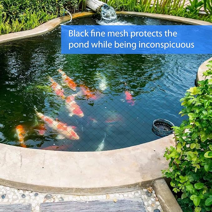 Koi Pond Netting Kit 28 x 30 ft,Black Pond Netting for Koi Ponds Heavy Duty Woven Pond Net for Leaves Reusable Pool Protective Cover Netting Protecting Koi Fish from Birds, Cats and Predators
