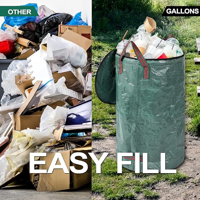 2 Pack 32 Gallons Reusable Yard Waste Bags with Zipper Lid Garden Waste Bags with 4 Handles Outdoor Heavy Duty Gardening Lawn Leaf Bags Large Garden bags for Collecting Leaves Weeds Debris