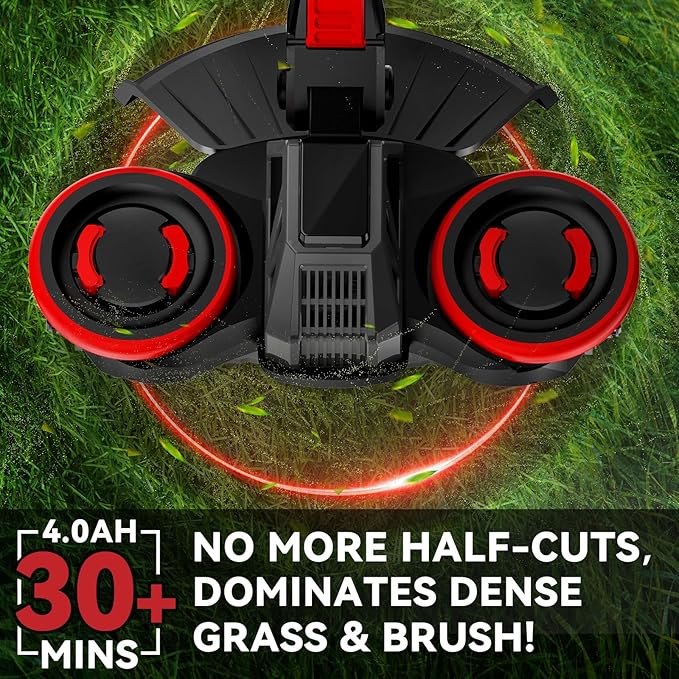 Blade Weed Wacker with Wheels, Electric Weed Wacker Cordless, 3-in-1 Brush Cutter & Edger & Mini-Mower with 4.0Ah Battery and Charger, 30+Mins & Brushless Motor, K&GO Force (One Battery)