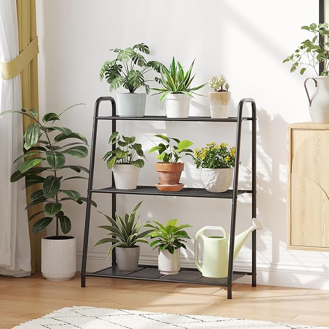 Metal Plant Stand Indoor Outdoor for Multiple Plants,3 Tier Plant Shelf,Large Heavy Duty Flower Holder Ladder Plant for Living Room, Patio, Balcony (Black)