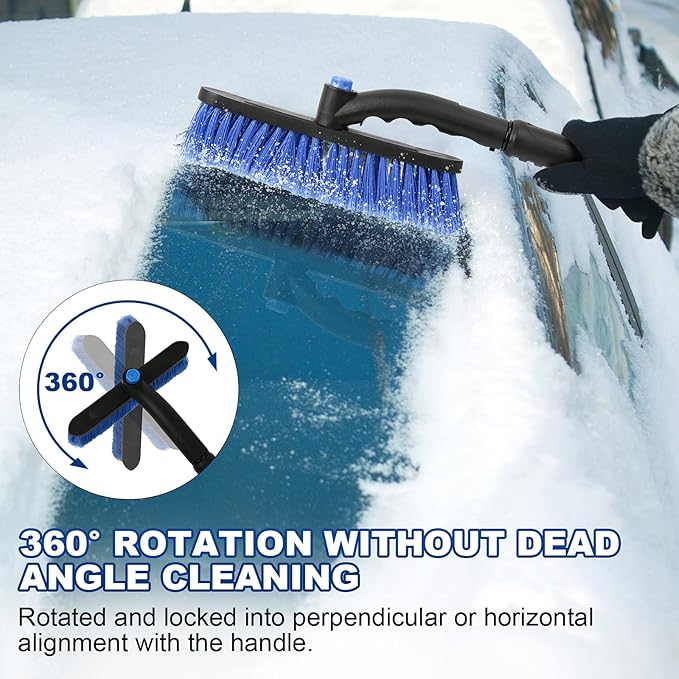 2PCS Ice Scrapers for Car Windshield, 2-in-1 Snow Scraper and Snow Brush for Car SUV Truck, Car Ice Windshield Scraper for Ice and Snow with 360° Pivoting Brush and Ergonomic Foam Grip Blue