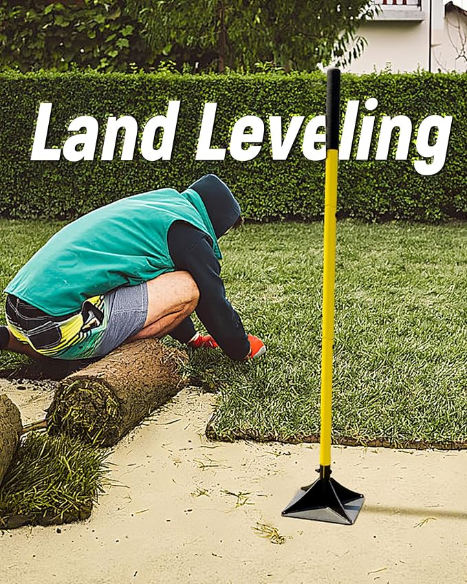 10"x10" Steel Tamper with 48" Handle, Heavy Duty Hand Compactor Tool for Leveling Soil, Gravel, Sand, Asphalt, Ground, Paver, Driveway, Garden, Yard, and Blacktop Repair