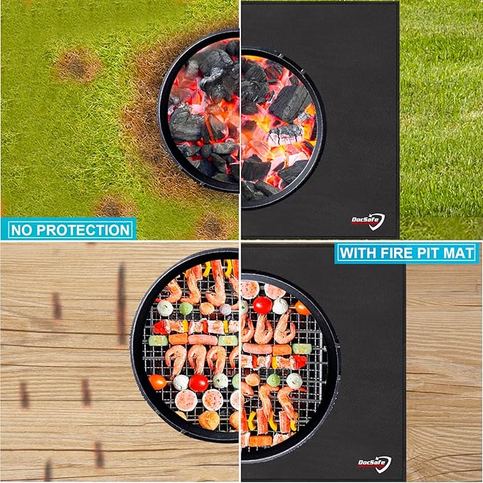 DocSafe 65 x 42 inches Under Grill Mat,Large 4 Layers Fire Pit Mat,Fireproof Mat Heat Insulated Protector for Deck,Patio,Grass,Smoker,BBQ,Reusable Oil-Proof and Waterproof Indoor Fireplace Pad,Black