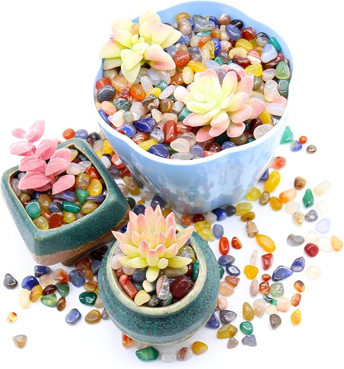 Agate Stone. Polished Natural Agate Pebbles. 3/8 Inch - 2 lbs. Mixed Color. for Succulents, Pots, Plants, Crafting, Vase Fillers (XSM (0.375 Inch), Agate - Mixed Color Polished, 2)