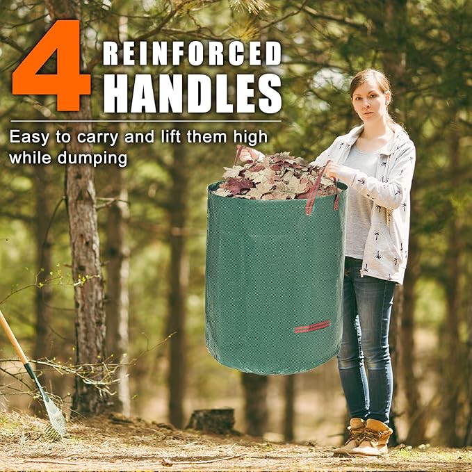 Joyhalo Reusable Yard Waste Bags - 72 Gallon, 6 Pack, Heavy Duty with Gardening Gloves & 4 Handles, Standable, Camping & Recycling