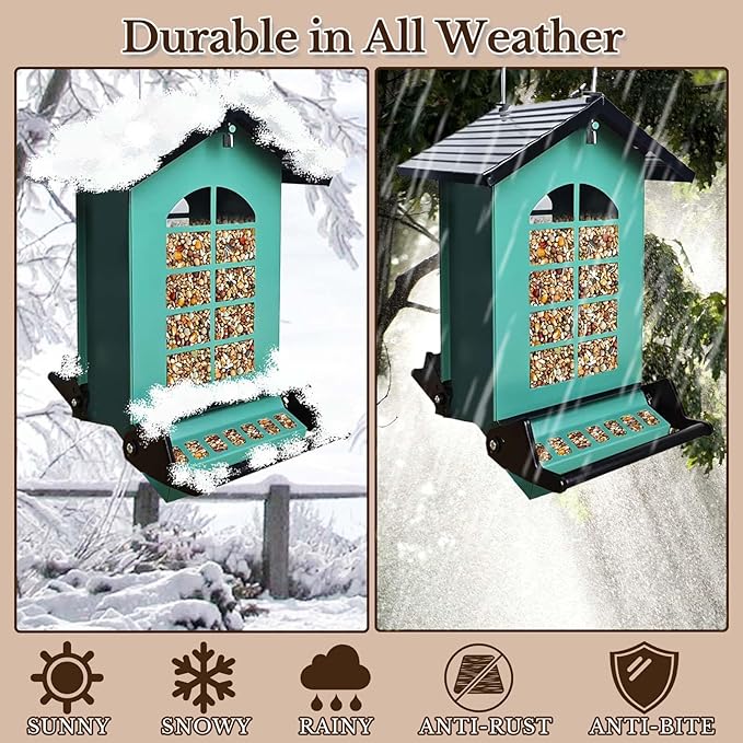 Bird Feeder Squirrel Proof, Hanging Metal Bird Feeders for Outdoors, 6LBS Large Capacity Weight-Activated Perches Wild Birdfeeder for Blue Jay, Cardinal, Garden