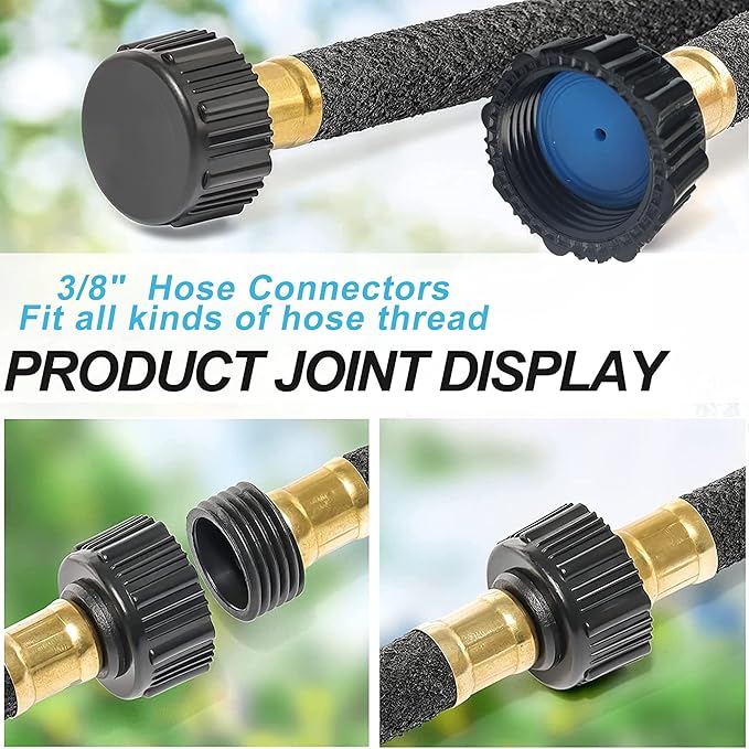 Nutroeno Soaker Hose Kit - 3/8 inch x 100ft Heavy Duty Garden Hose, Irrigation Rubber Weeping Hose with Reinforced Fittings for Raised Garden Flower Bed, Lawn and Plants