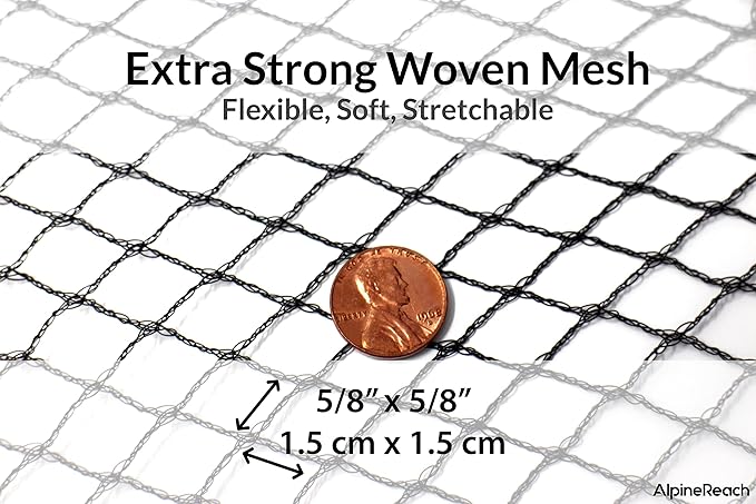AlpineReach Garden Netting 15 x 30 ft Heavy Duty Bird Net, Deer, Plant Protection Extra Strong Woven Mesh, Reusable Kit with Zip Ties, Animal Fencing for Fruits Trees, Green
