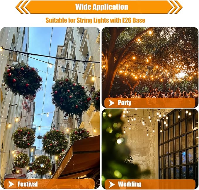 25 Pack S14 Replacement Bulbs for String Lights, 1W LED Waterproof Shatterproof Outdoor Light Bulbs, 2200K Amber Warm White, E26 Base, Non-Dimmable