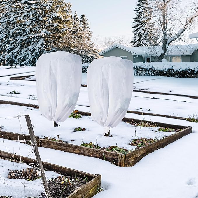 2-Pack Plant Covers Freeze Protection 48" x 72" 2.2 oz, Frost Cloth Plants Jacket Drawstring Tree Cover for Outdoor Plants, Shrub Potted Plants Winter