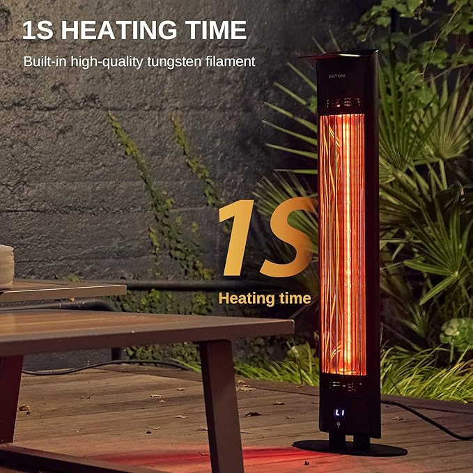 EAST OAK 1500W Infrared Electric Patio Heater, Indoor/Outdoor Tower Space Heater with Remote Control, 24H Timer, Waterproof IP65, Safety Tip-Over & Overheat Protection for Garage, Deck, Backyard