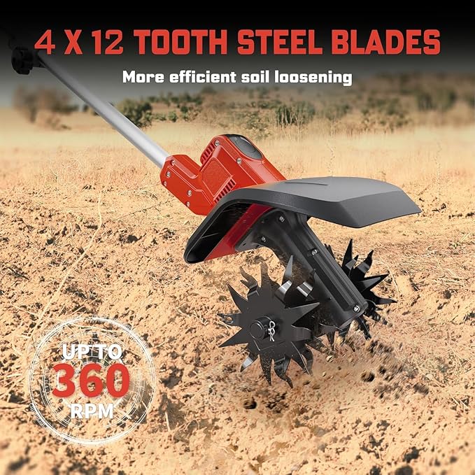 Cordless Tiller Cultivator for Milwaukee 18V Battery(Tool Only),Brushless Motor,Electric Garden Tiller w/360 RPM, 9In Tilling Width and 6.6In Depth Garden Rototiller for Lawn/Soil Cultivation