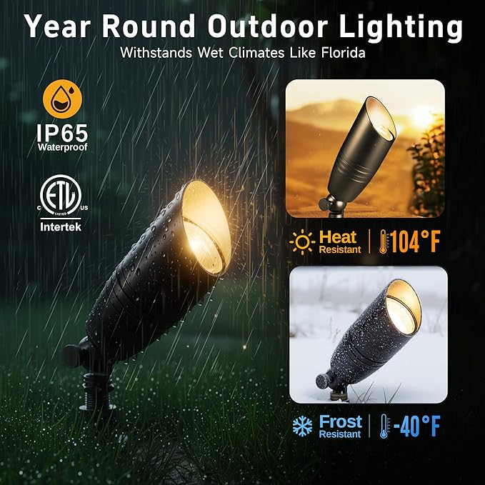 Low Voltage Spot Lights - Black Solid Brass Landscape Spotlight Wired, 12V Outdoor LED Bullet Uplights, Waterproof Electric for Patio Wall with 2700K Warm White MR16 Bulb (6 Pack)