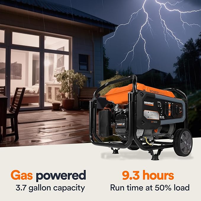 Generac 4,500/3,600-Watt Portable Gas Generator - Electric Start - Home Backup or RV Ready - Heavy Duty Frame - Quiet, Long Runtime, Emergency Power- 49-State Compliant