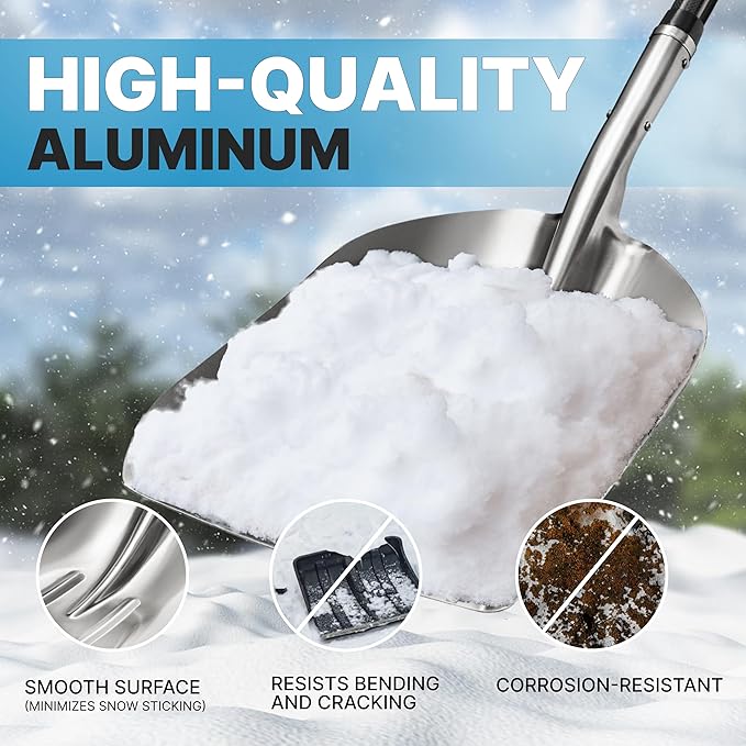 CKG Aluminum Metal Snow Shovel with Ultra Light Carbon Handle Snow Shovel for Driveway 14.5 -Inch Wide Aluminum Ergonomic Snow Shovel Winter Hand Tool for Snow Remover