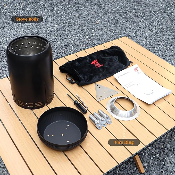 XL Tabletop Fire Pit | Outdoor Black Mini Fire Pit for Camping Bonfire| Stainless Steel Secondary Combustion Camping Stove Low Smoke Fueled by Pellets and Wood with Travel Bag,30.6x16.3cm