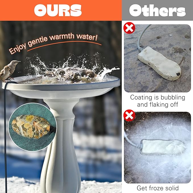 1 Pack Upgrade Bird Bath Heater for Outdoors in Winter, Pond Deicer 60 Watts Birdbath Deicer Water Heater Thermostatically Controlled with Auto Shut off Function for Patio Lawn (Army Green)